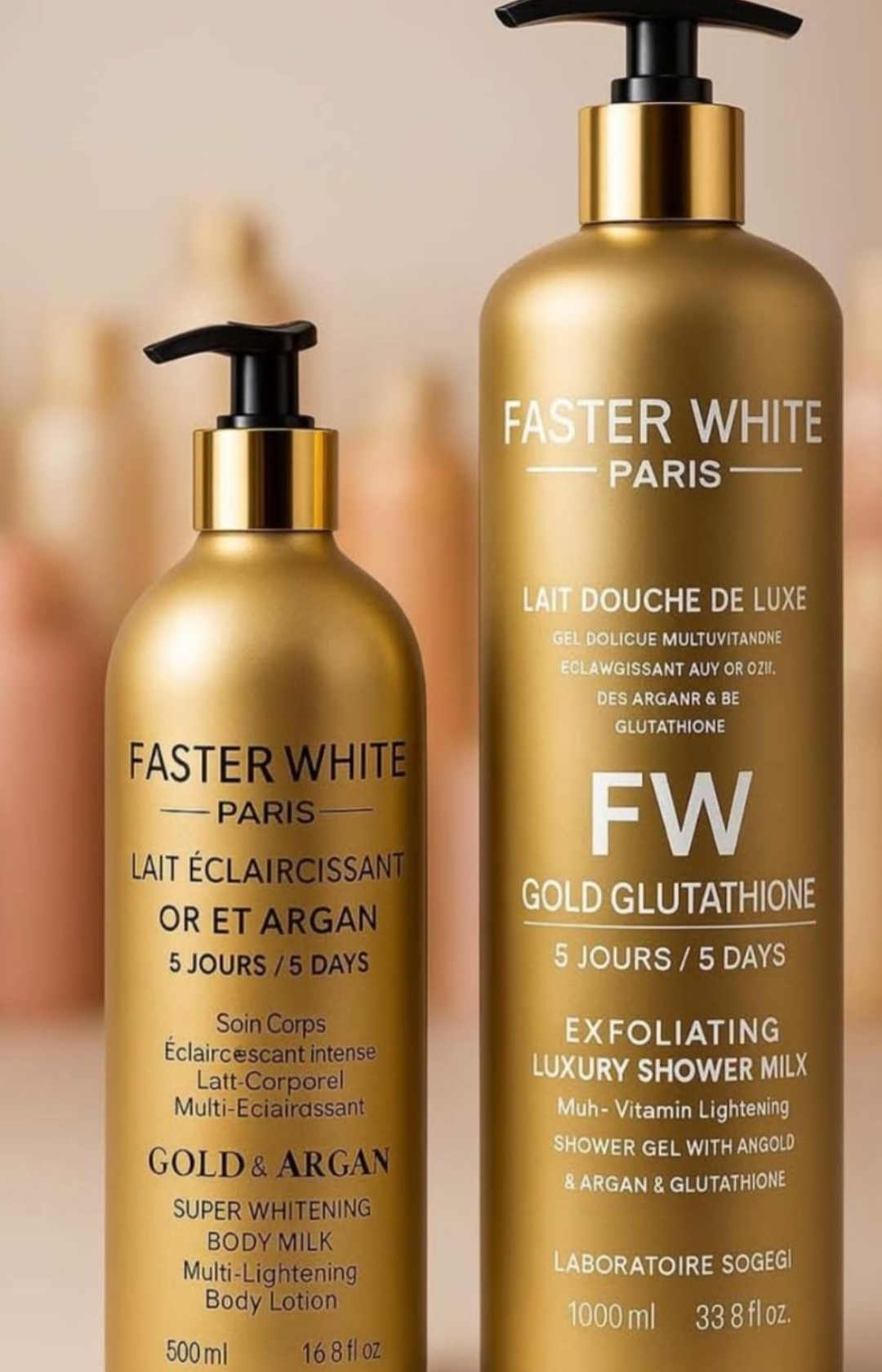 FASTER WHITE GOLD ARGAN SUPER WHITE BODY MILK and SHOWER GEL