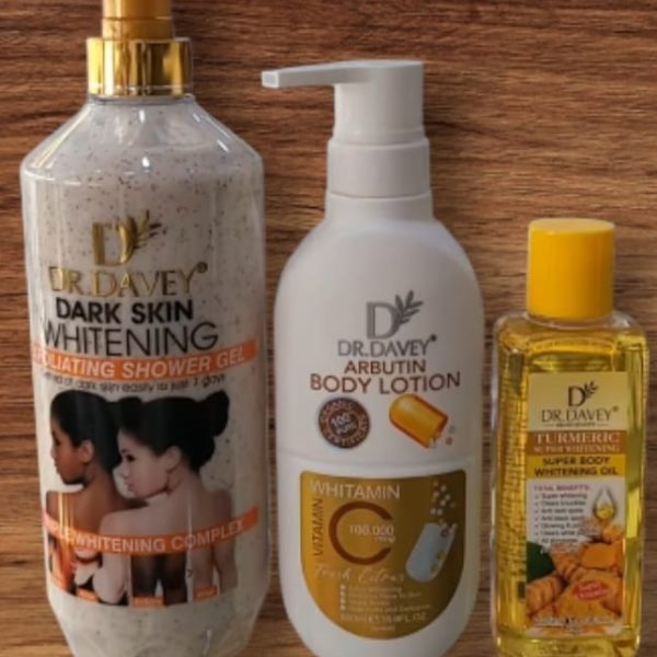 Dr Davey Arbutin Whitening Shower Gel, Vitamin C Body Lotion and turmeric oil