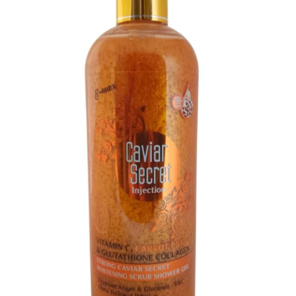 CAVIAR SECRET INJECTION STRONG CAVIAR SECRET WHITENING SCRUB SHOWER GEL VITAMIN C, CARROT EXTRACT & GLUTATHIONE COLLAGEN