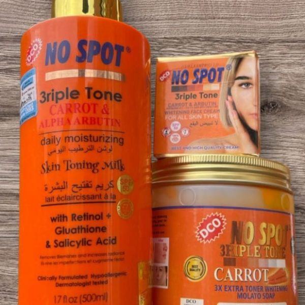 No Spot Injection Carrot and Alpha Arbutin Toning Milk, soap and Face Cream
