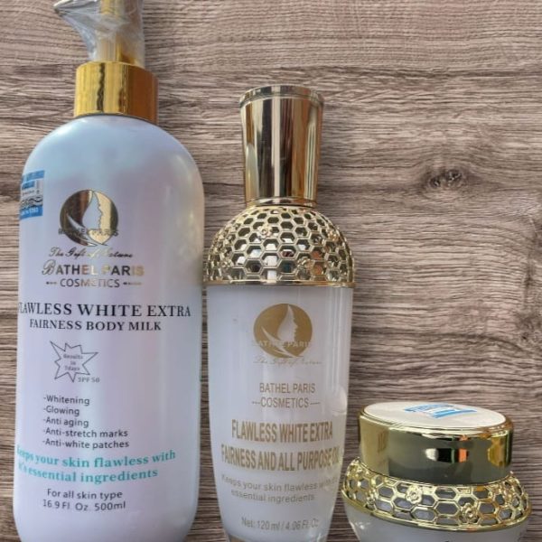 Flawless White Extra Fairness Body Milk, Serum and Face cream spf 50