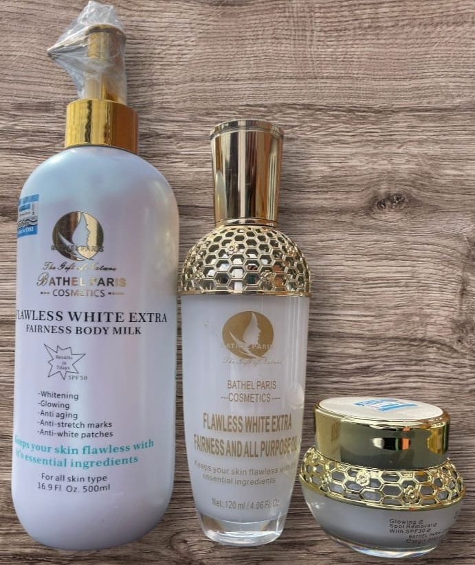 Flawless White Extra Fairness Body Milk, Serum and Face cream spf 50