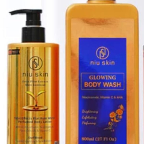 Niu Skin Glowing Body Wash and Body Lotion with Alpha Arbutin, Niacinamide and Vitamin C