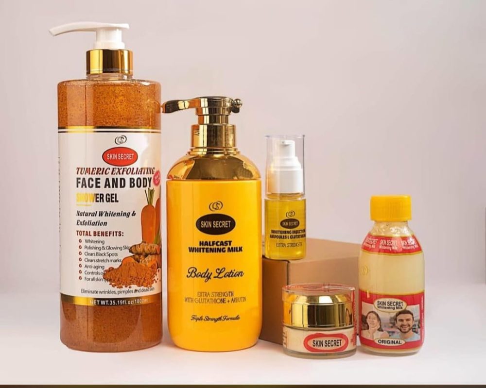 SKIN SECRET EXFOLIATING SHOWER GEL, BODY MILK, SERUM AND FACE CREAM