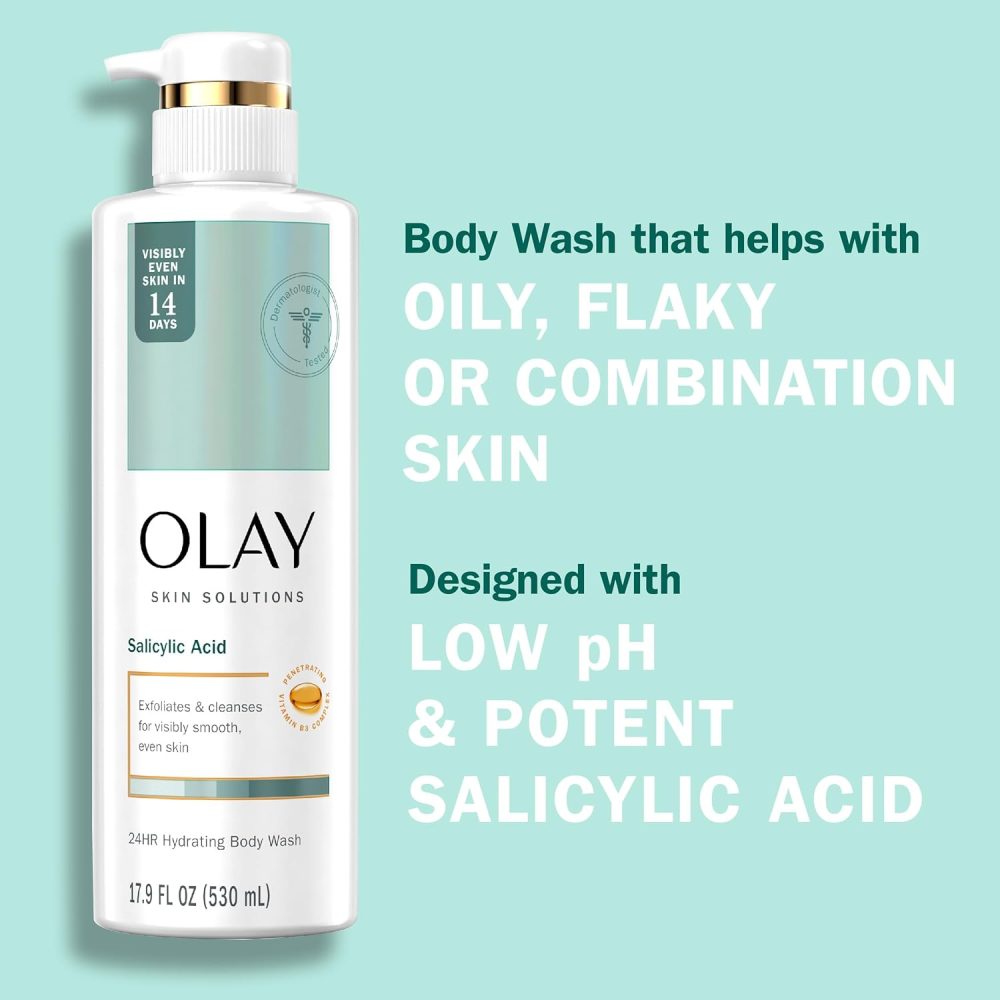 Olay Skin Solutions Hydrating Body Wash for Women with Salicylic Acid, 17.9 fl oz