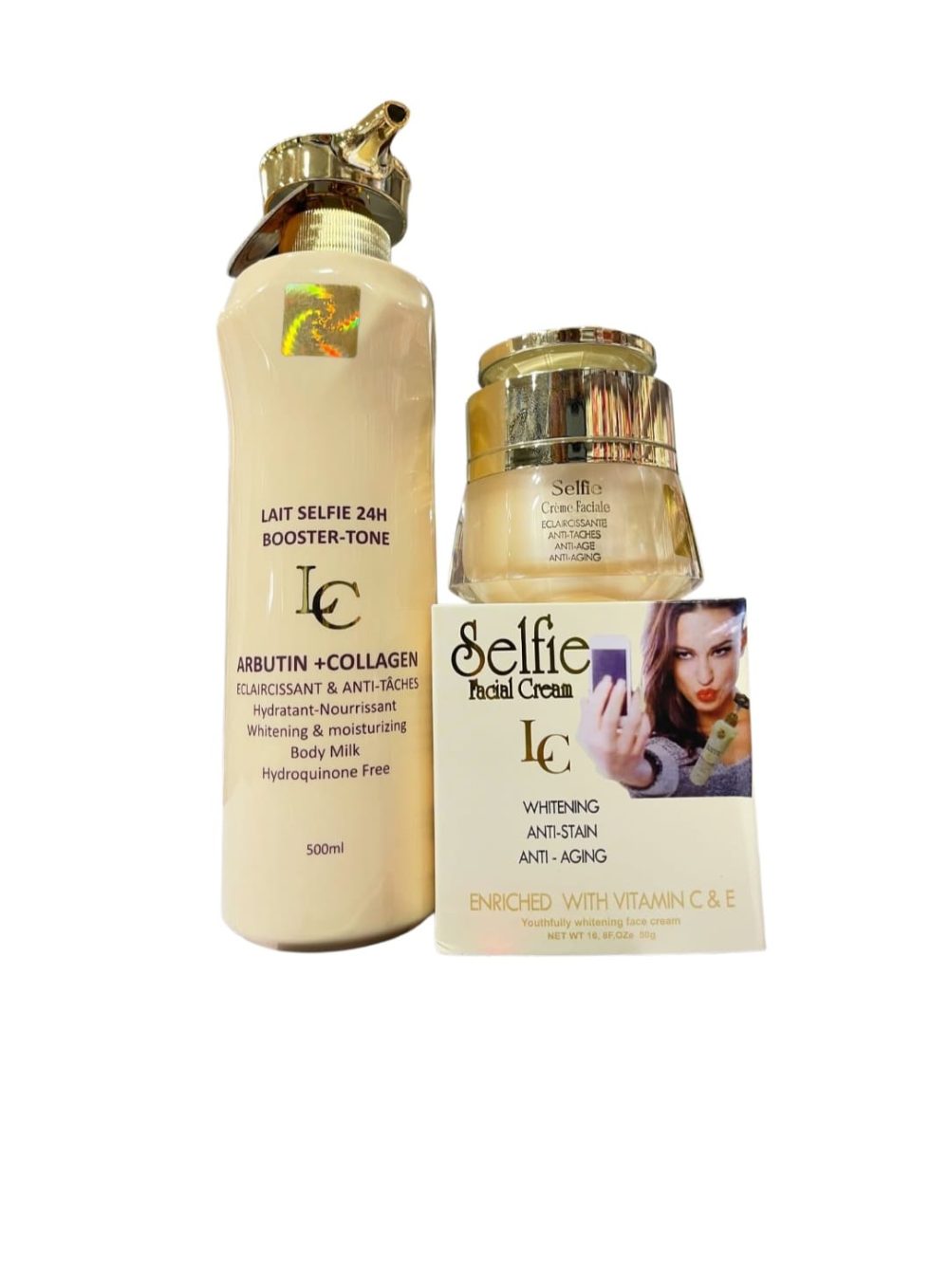 Lait Selfie 24H Booster Tone Body Milk With Alpha Arbutin And Collagen with Face Cream