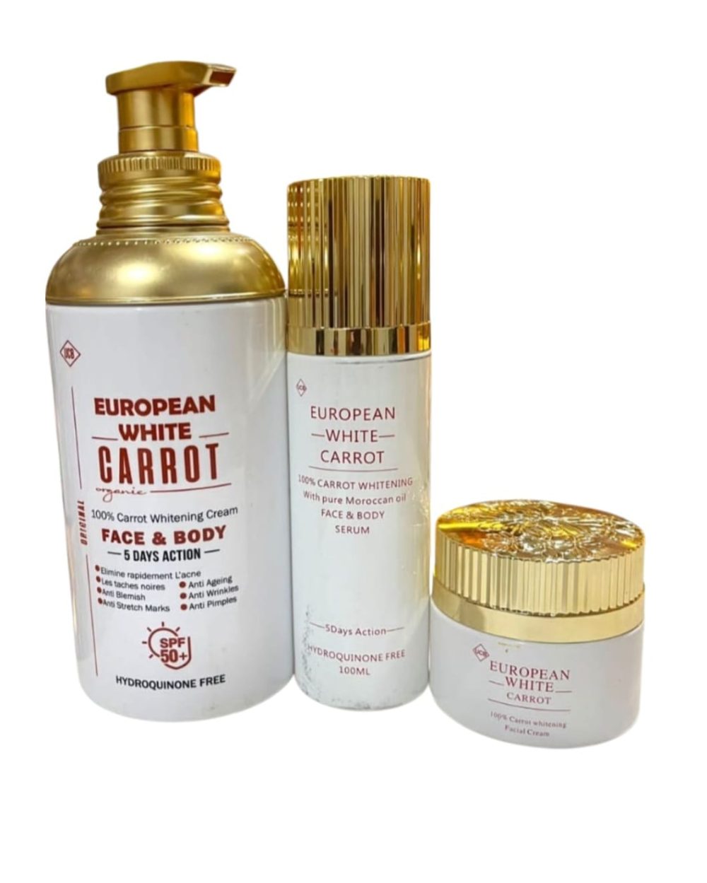 European White Carrot Whitening Body Lotion, Serum and Face Cream