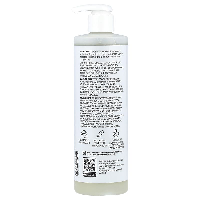 Advanced Clinicals Glycolic Acid and Lactic Acid Cleanser, 11.75 fl oz (347 ml) - Image 3