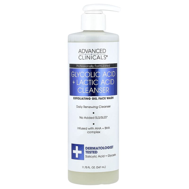 Advanced Clinicals Glycolic Acid and Lactic Acid Cleanser, 11.75 fl oz (347 ml)