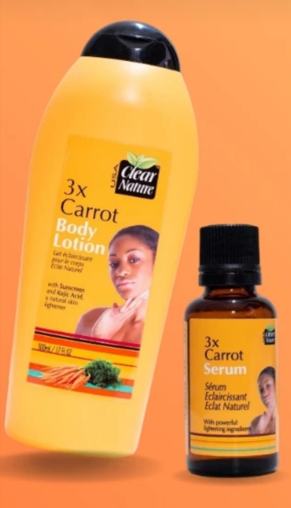 Clear Nature 3x Carrot Body Lotion With Sunscreen, Kojic Acid And 3x Carrot Serum