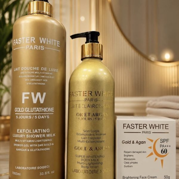 FASTER WHITE Gold & Argan Shower Gel Body Lotion And Face Cream